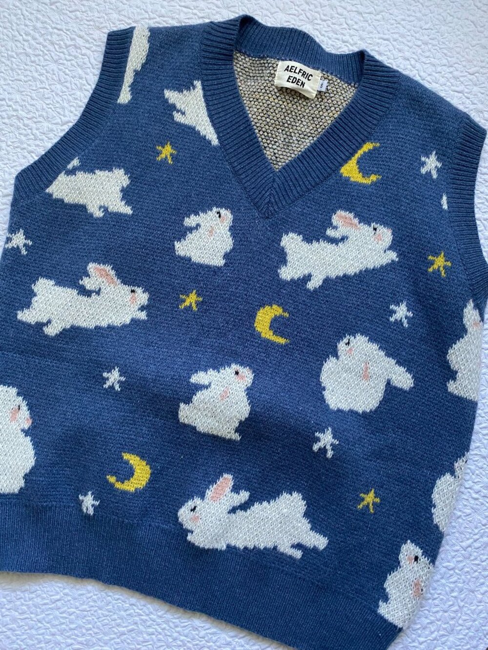 Large Blue Bunnies and Moons Sweater Vest